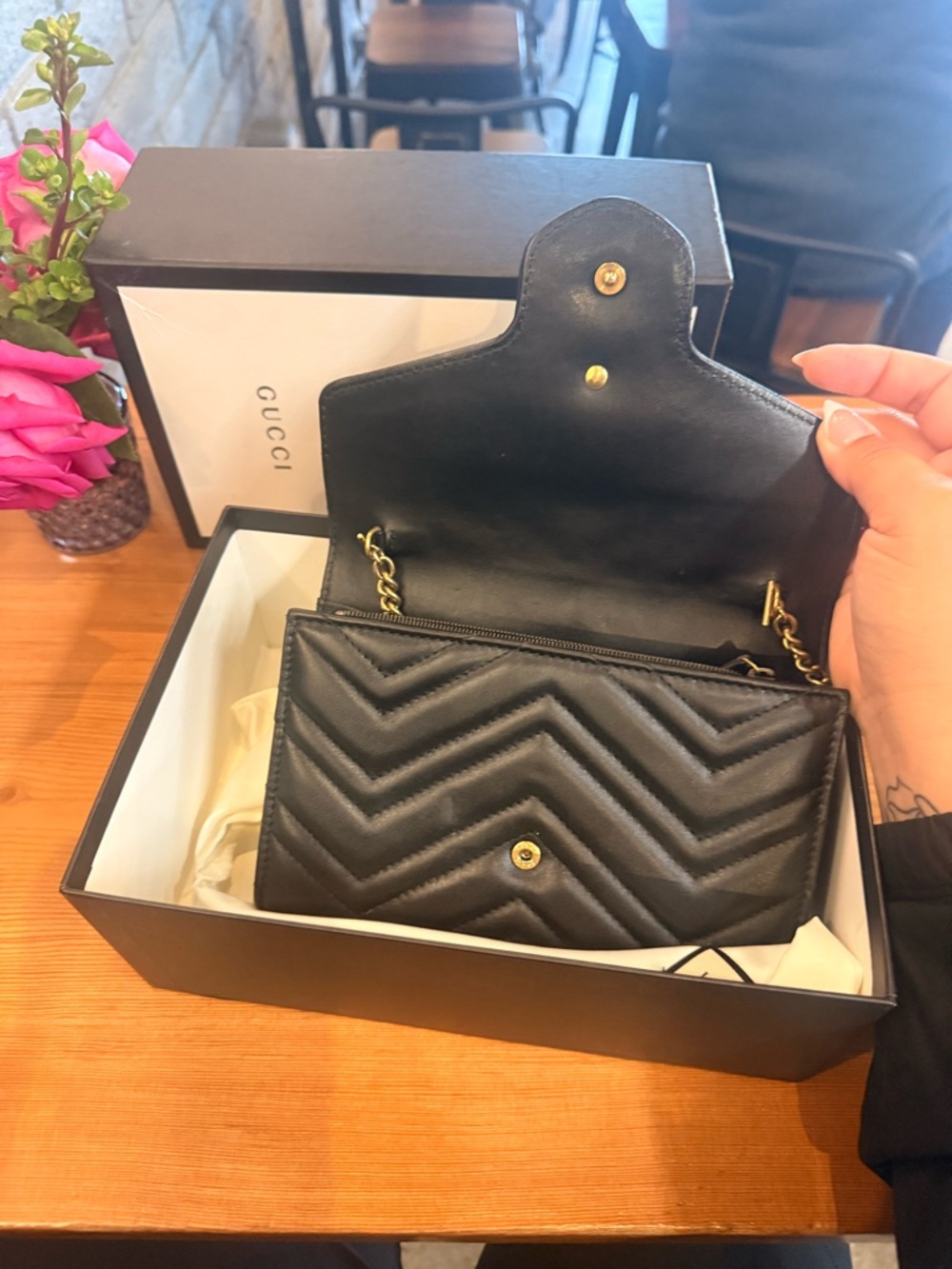 Gucci Black Chevron Matelassé Mini Bag with Gold Double G - Picture 5 of 8
